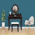 thumbnail image 1 of HSUNNS Vanity Desk with Reversible and Removable Mirror, Classical Makeup Desk with Cushioned Stool Set, Small Vanity Makeup Table with 4 Drawers for Bedroom, Brown, 1 of 9