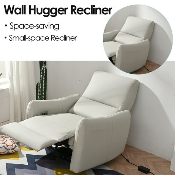 HSUNNS Wall Hugger Recliner Chair, Infinite Position Power Recliner Chair with USB Port and Ergonomic Armrest, Small Single Sofa for Bedroom, Sturdy Metal Frame, Easy to Assemble, Light Gray