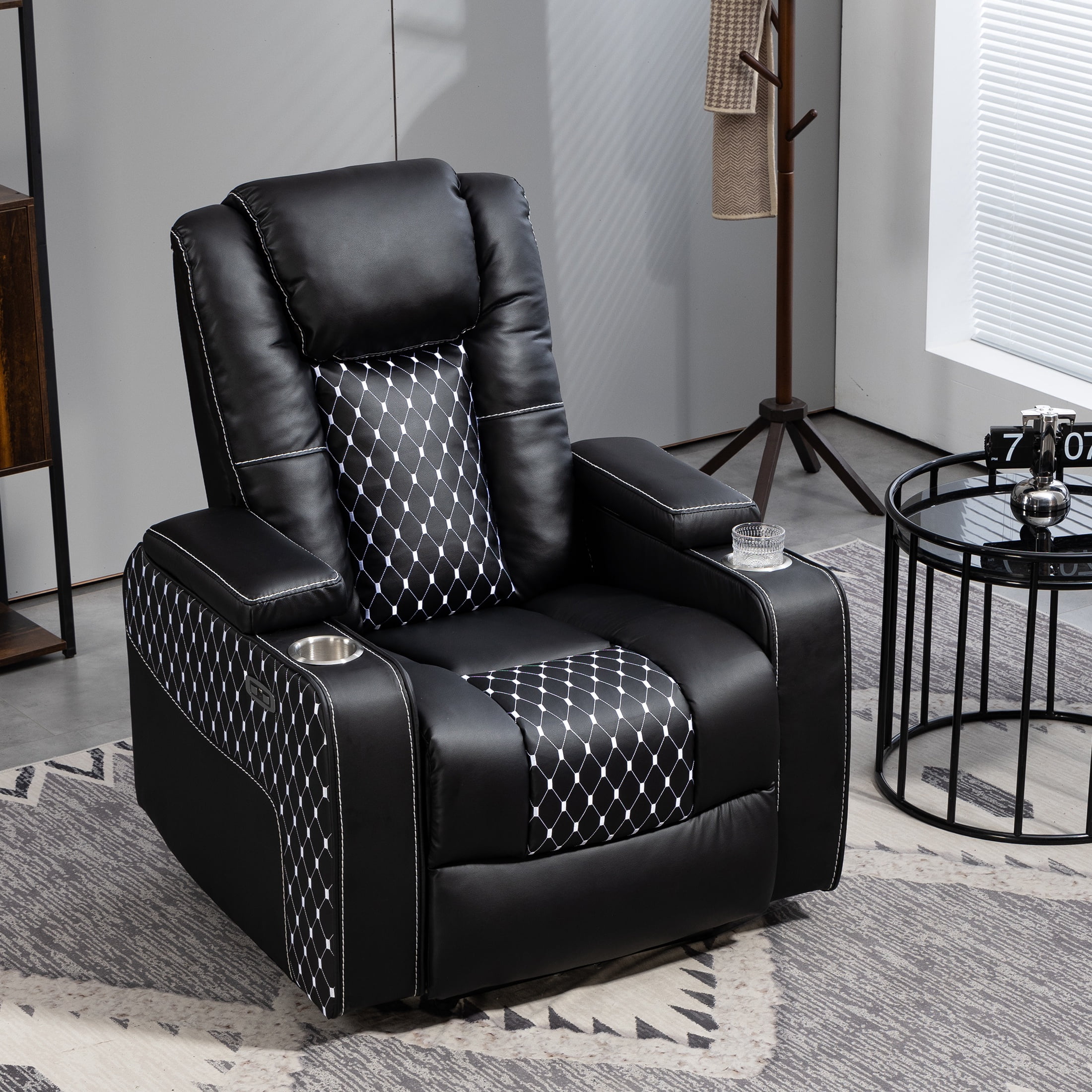 Ergonomic Recline  Beige Zero Gravity Rocker With Headrest, Tray  Phone Holder