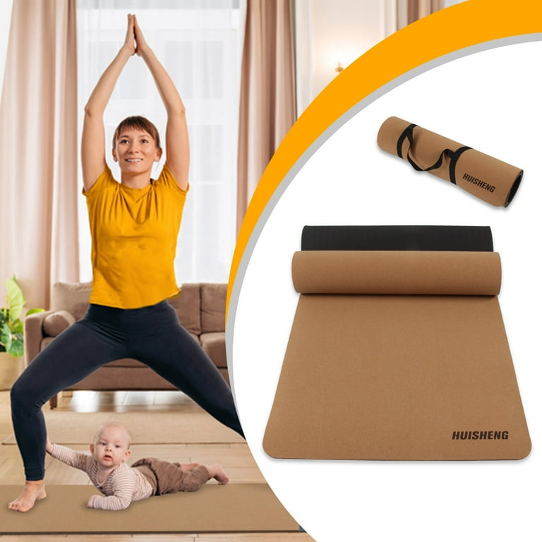 HSUURY Yoga Mat Cork Resists Germs and Odor Non Toxic TPE Rubber Backing for for Men Women Kid Pilates Gym and Exercise Yoga Mat Strap Included