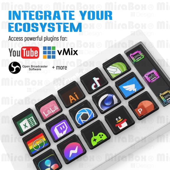 HSV293S Programmable Macro Pad 15 LCD Keys+Side Display One-Touch Control for Live Stream/Video Edit/Gaming