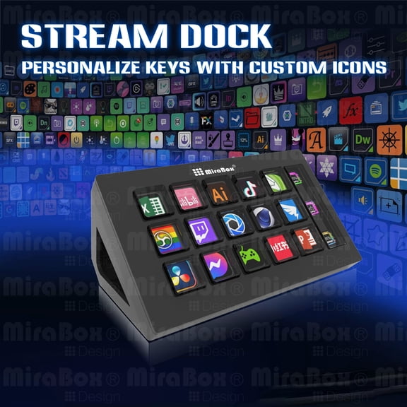 HSV293S Programmable Macro Pad 15 LCD Keys+Side Display One-Touch Control for Live Stream/Video Edit/Gaming