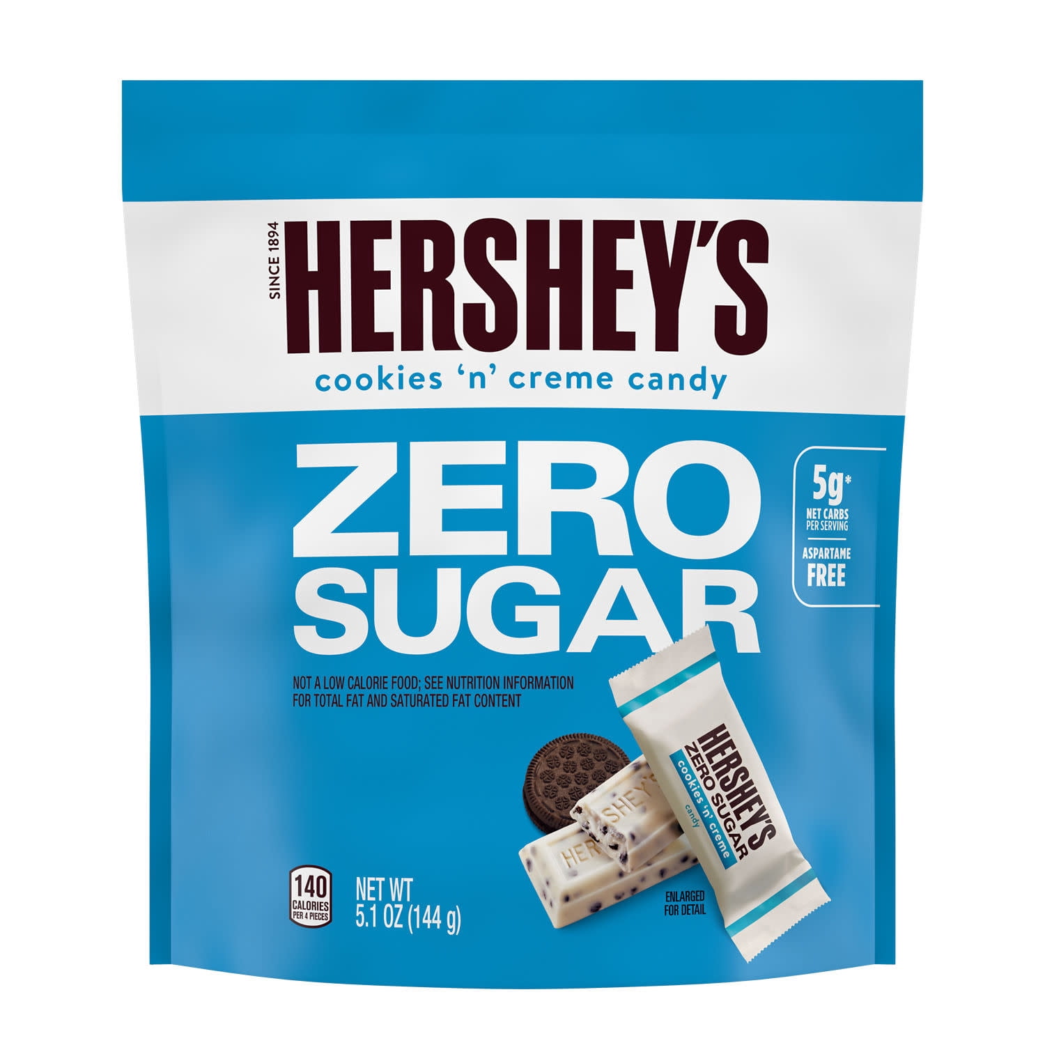 Hershey's Zero Sugar Cookies 'n' Creme Candy Bag, 5.1 oz