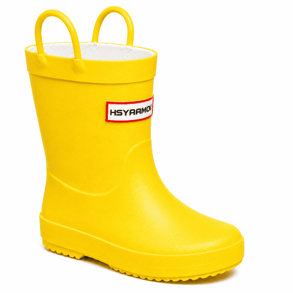 HSYAAMOO Kids Yellow Rain Boots Waterproof Toddler Boots Handles Size 8