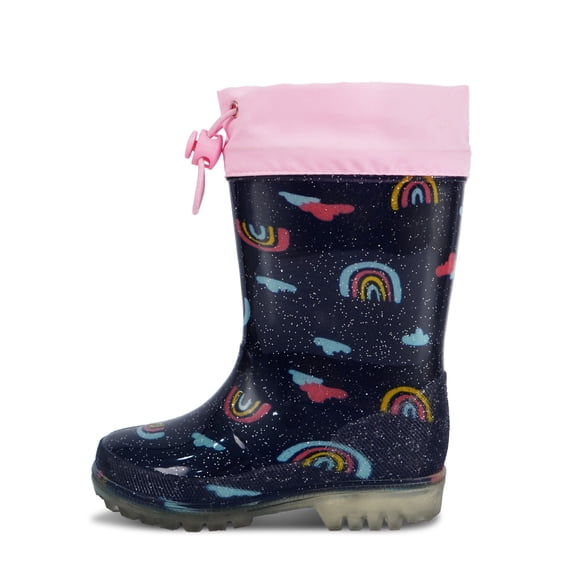 HSYAAMOO Toddler Rain Boots – Navy Rainbow Waterproof Kids Rain Boots for Girls, Lightweight Non-Slip PVC Rain Shoes with Easy-On Drawstring Cuff