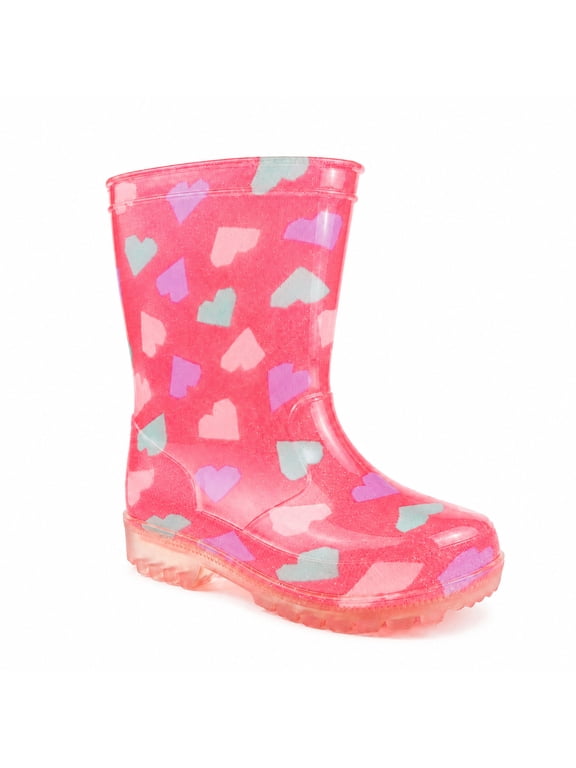 Toddler Girls Heart Glitter Rain Boots Pink Waterproof Size 10