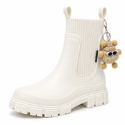 HSYAAMOO Womens Chelsea Rain Boots Waterproof Slip On White Size 6.5