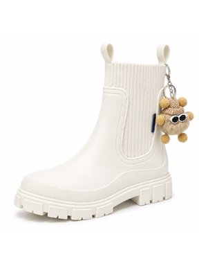 Women's Chelsea Rain Boots Waterproof Slip On White Size 6.5