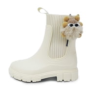 HSYAAMOO Women s Tall Chelsea Rain Boots   Waterproof High Ankle PVC Boots with Elastic Sides & Non-Slip Sole, Fashion Lightweight Rain Shoes for All-Beige