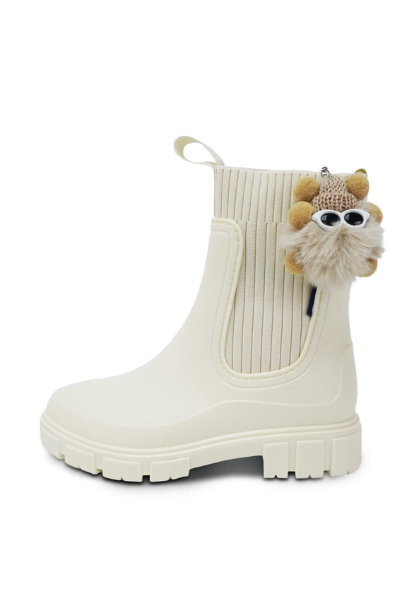 Women’s Tall Chelsea Rain Boots – Waterproof High Ankle PVC Boots with Elastic Sides & Non-Slip Sole, Fashion Lightweight Rain Shoes for All-Beige