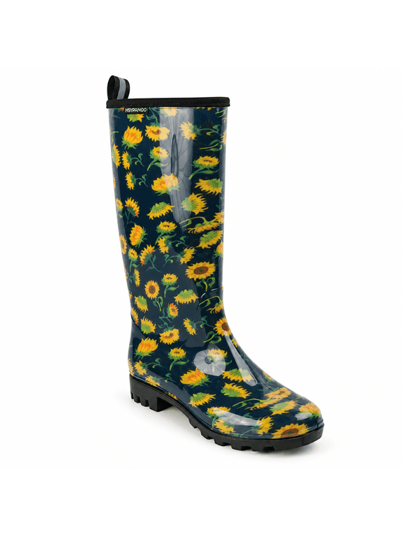 Women Sunflower Rain Boots Waterproof Tall Garden Boots Size 6