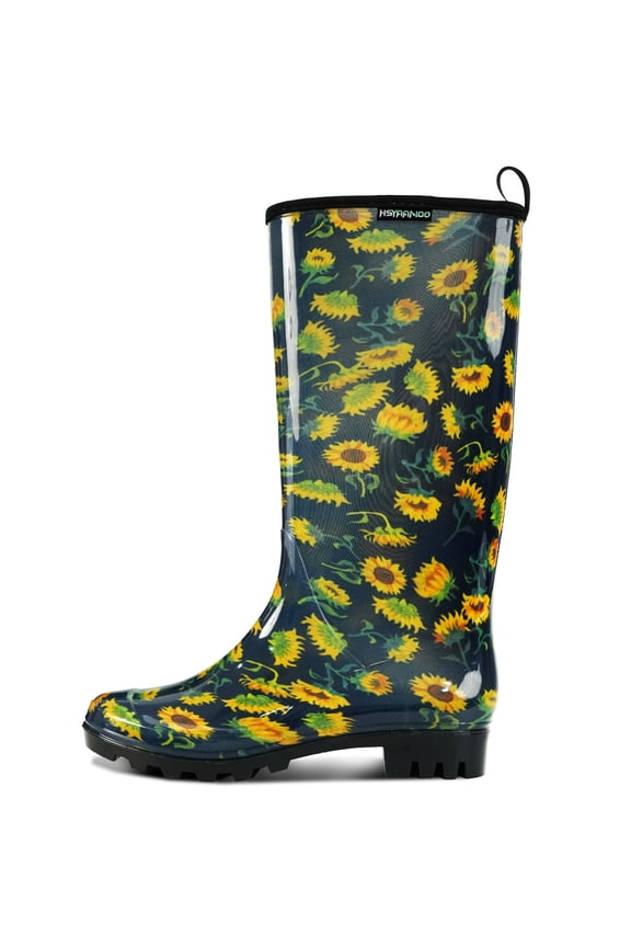Women’s Tall Rain Boots Waterproof Garden Boots for Women, Sunflower Print Non-Slip Sole, Lightweight Durable Outdoor Boots, Green, Size 6