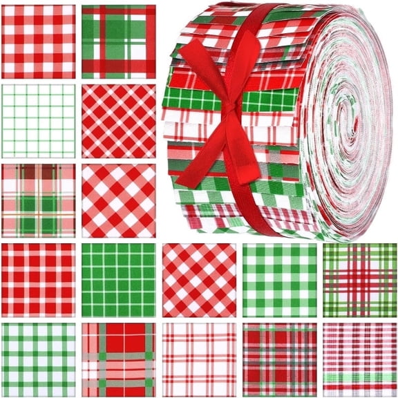HEYMAPLE 40Pcs Jelly Roll Fabric Strips for Quilting and Sewing, 2.6" x 20" Precut Fabric Squares for Crafting Handmade Accessories, Christmas Plaid Series