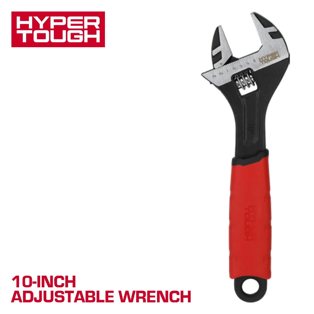 Hyper Tough 10-inch Wide Jaw Adjustable Wrench, Dual Material Comfort Grips