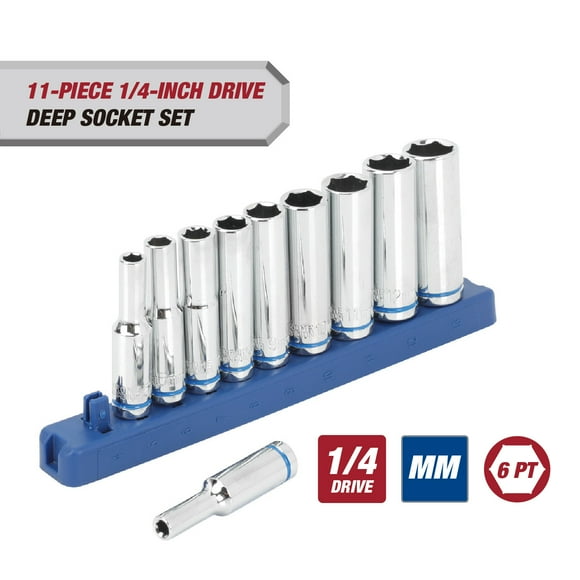 Hyper Tough 11-Piece 1/4-in mm, Deep Drive Socket Set