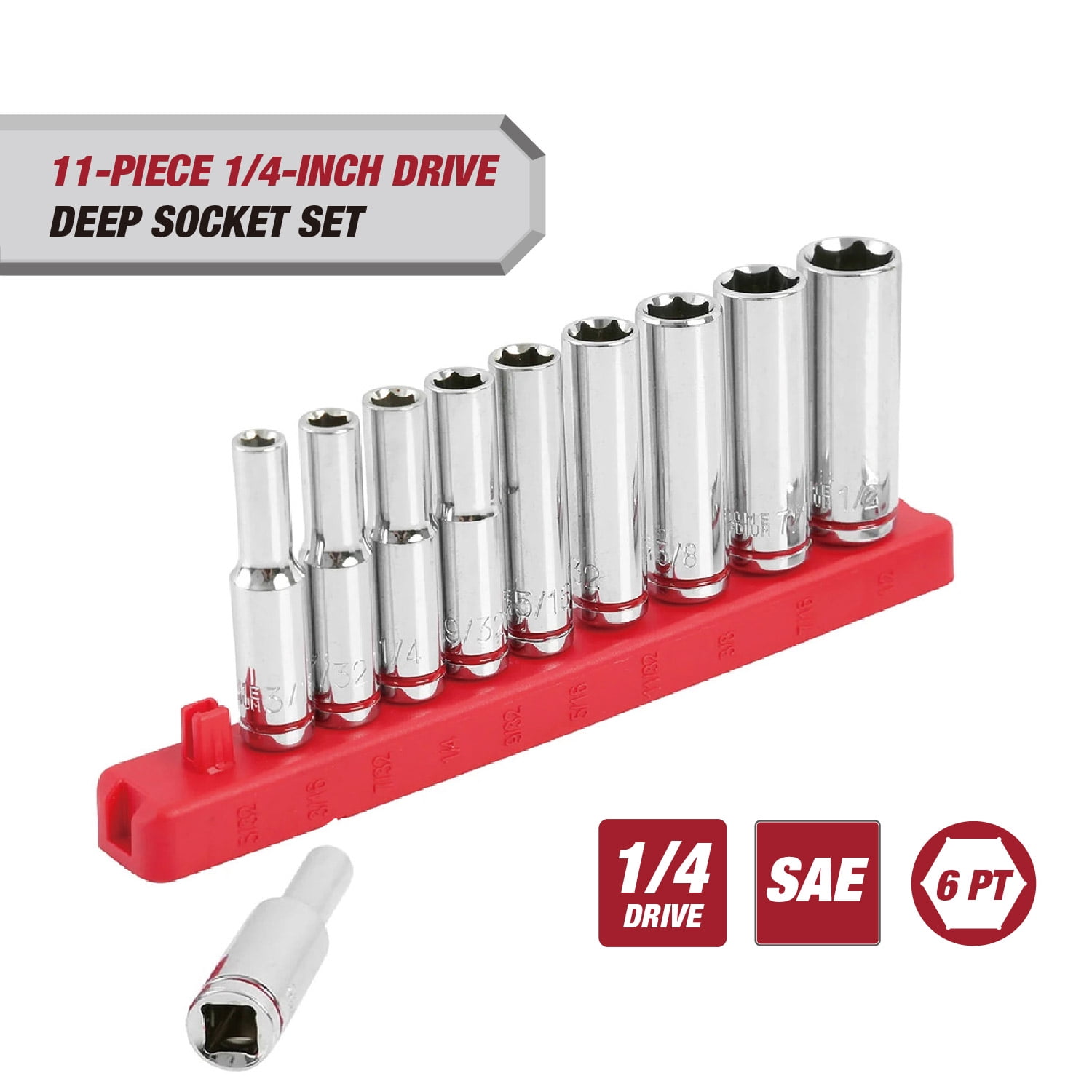 Hyper Tough 11-Piece 1/4-inch Drive Deep Socket Set (SAE)