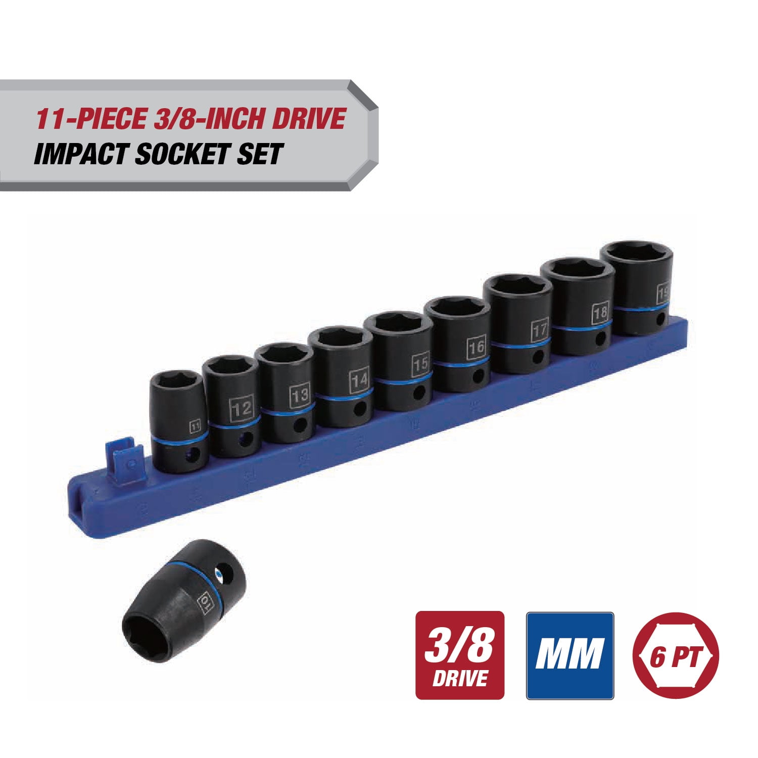 Hyper Tough 11-Piece 3/8-inch Drive Metric Socket Set (mm)