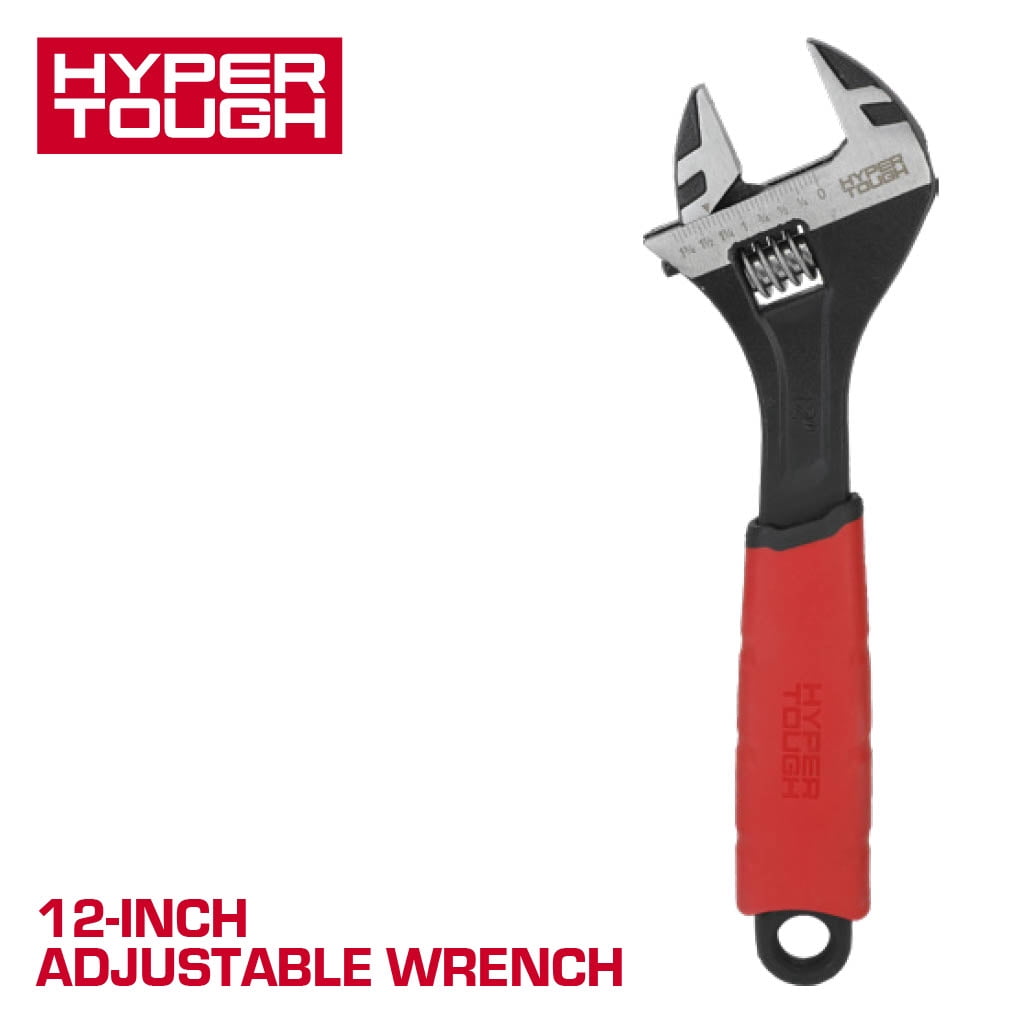 Hyper Tough 12-inch Wide Jaw Adjustable Wrench, Dual Material Comfort Grips