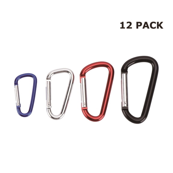 Hyper Tough Colored Anodized Snap D-ring Set, Aluminum, 12 Pack