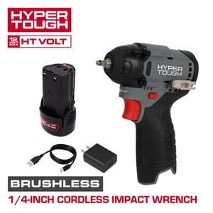 Llave de Impacto de 1/4 Pulgada sin Escobillas de 12V con Batería de 2.0Ah Hyper Tough