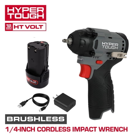 Hyper Tough 12V Brushless 1/4-inch Impact Wrench with 2.0Ah Battery