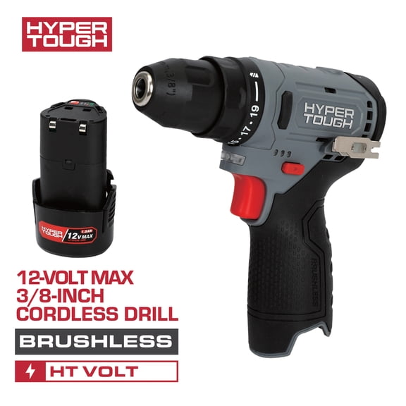 Hyper Tough 12V Brushless Cordless Drill Driver with Battery & Charging Cable