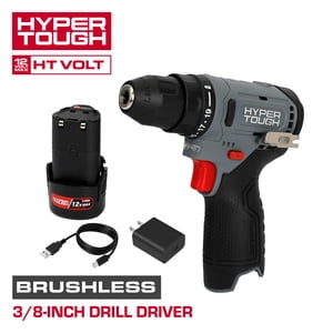 Taladro inalámbrico Hyper Tough de 12V sin escobillas con batería de 1.5Ah