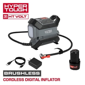 Hyper Tough 12V Brushless Cordless Digital Inflator with 1.5 Ah Battery & Charging Cable