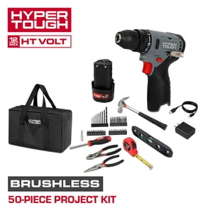 Kit de proyecto Hyper Tough de 50 piezas inalámbrico sin escobillas de 12V con batería de 1.5Ah y cargador