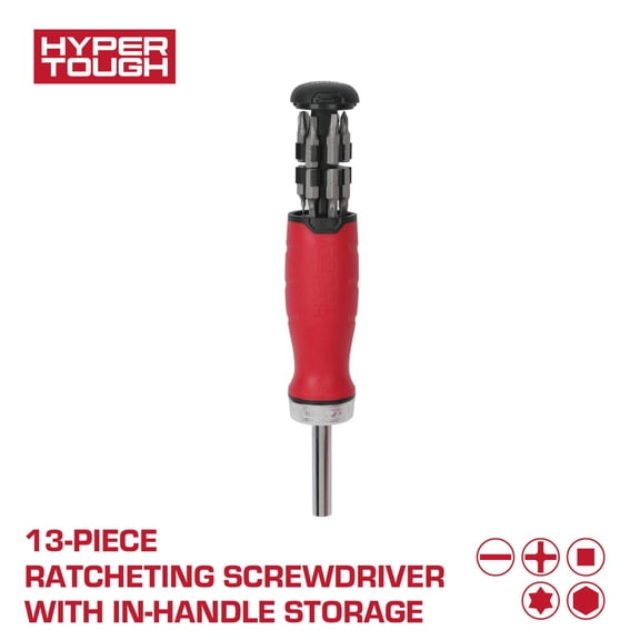 Hyper Tough 13-Piece Ratcheting Screwdriver with In-Handle Storage