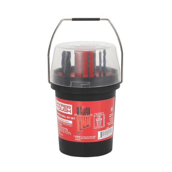 Hyper Tough 15-Piece Black Oxide Drill Bit Set with Mini Storage Bucket, Holiday