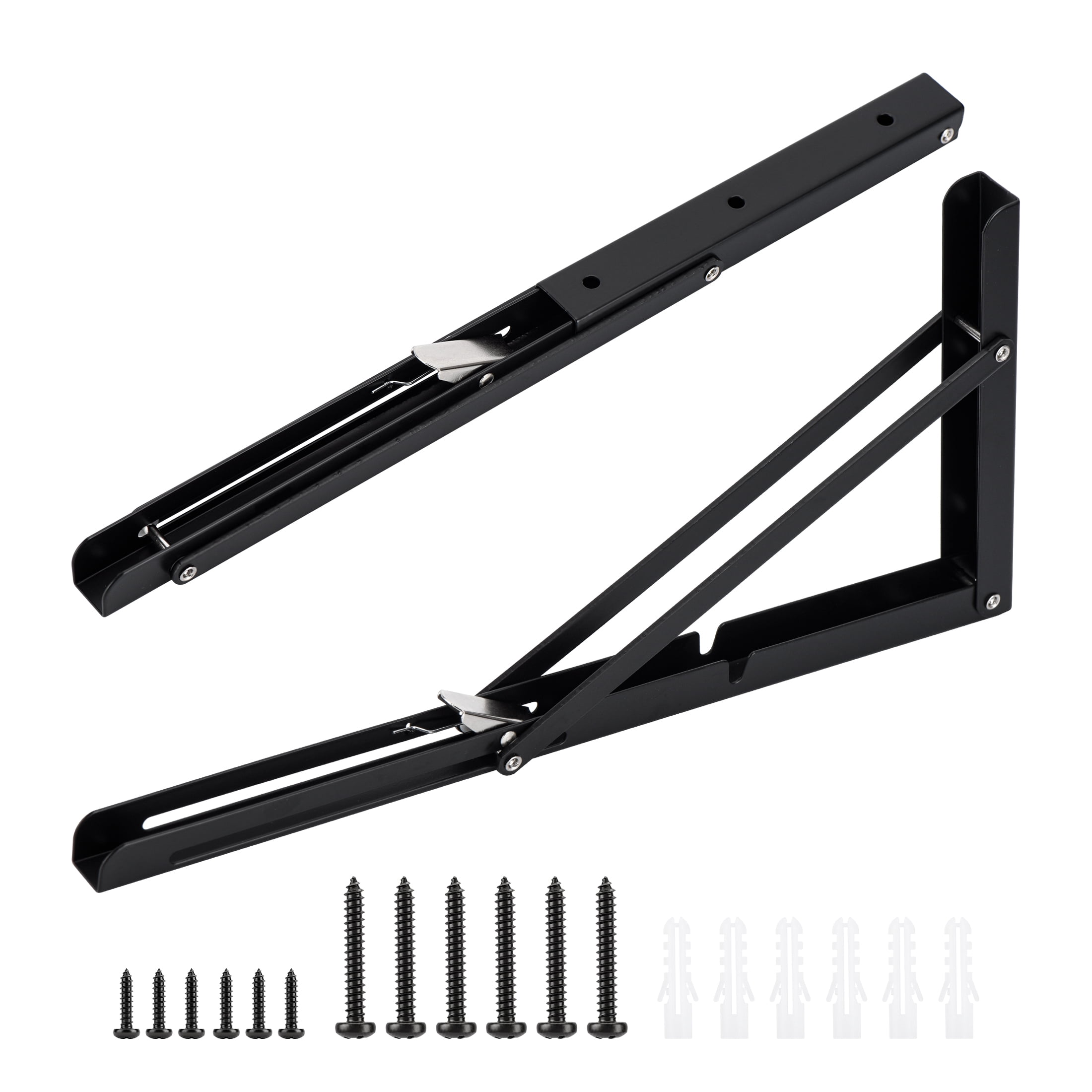 Versatile Black 16-Inch Folding Shelf Bracket Pair