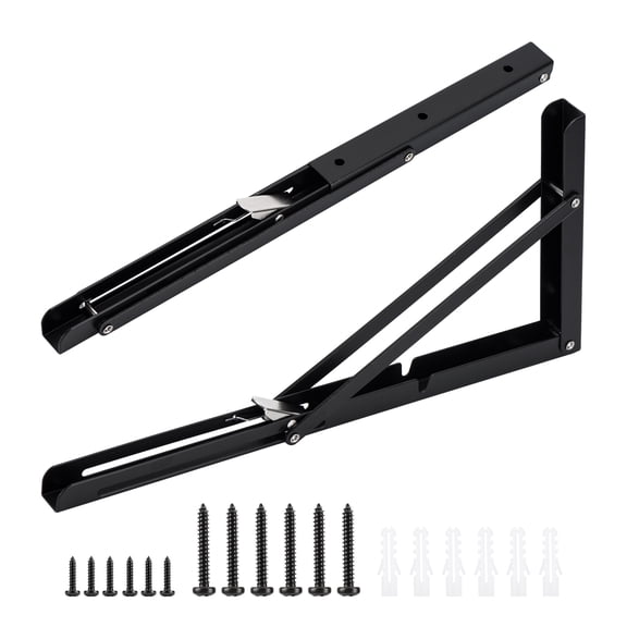 Versatile Black 16-Inch Folding Shelf Bracket Pair
