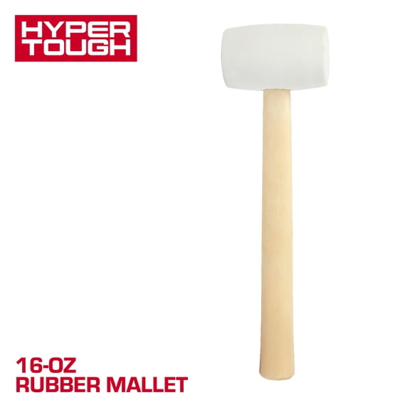Hyper Tough 16 Ounce White Rubber Mallet with Wood Handle