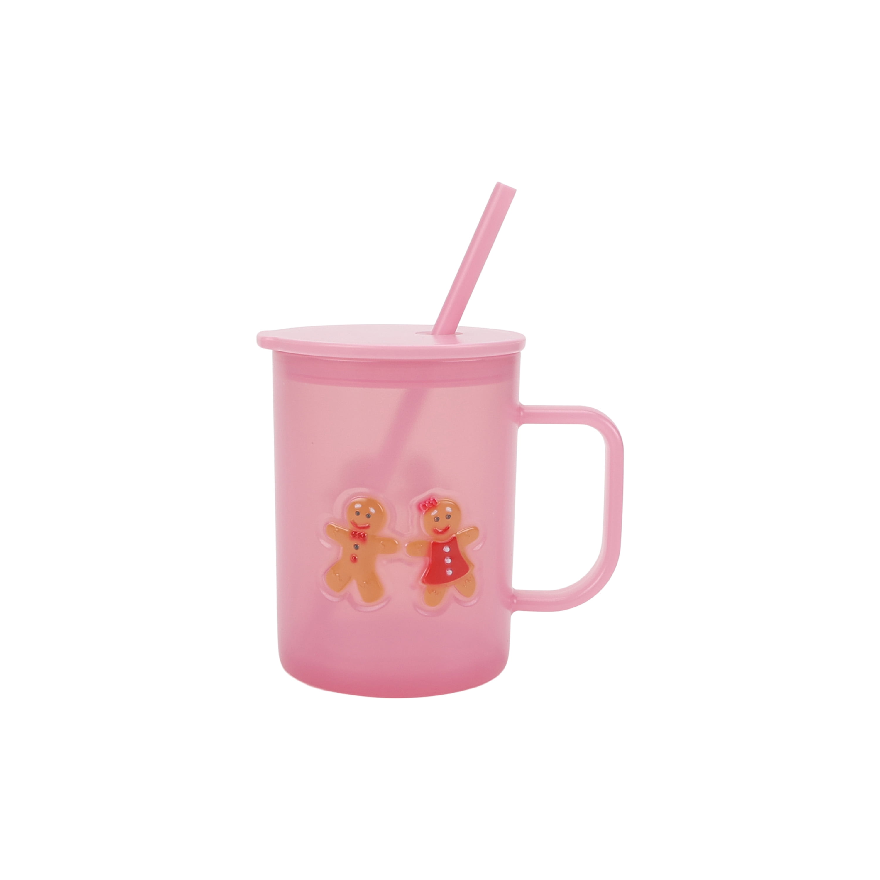 20 Ounce Pink Frosted Acrylic Gingerbread Mug with Lid and Straw, by Holiday Time