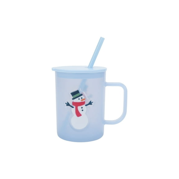 20 Ounce Light Blue Frosted Acrylic Snowman Mug with Lid and Straw, by Holiday Time