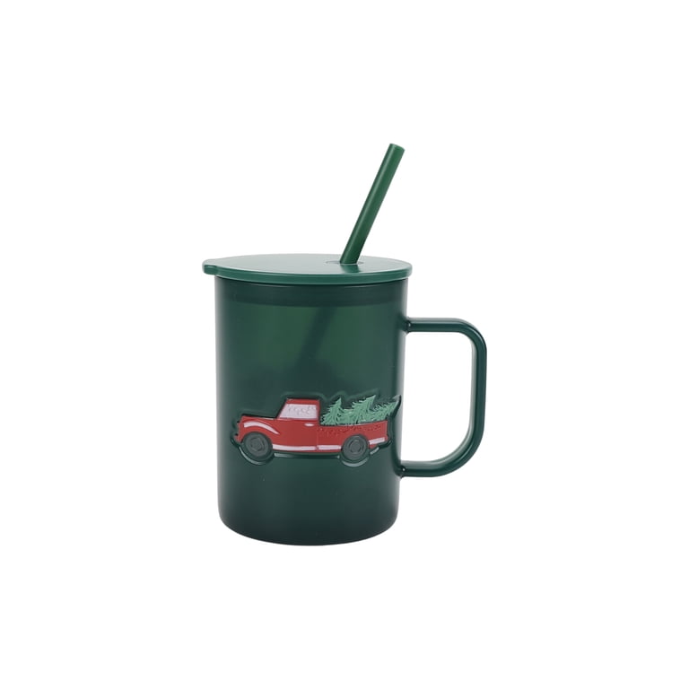 20 Ounce Green Frosted Acrylic Embossed Red Truck Mug with Lid and Straw,  by Holiday Time - Walmart.com
