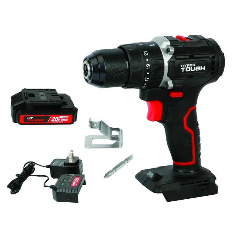 Hyper Tough 20V Max Brushless 2 Speed Cordless Hammer Drill with 1.5Ah Lithium Ion Battery and Charger Walmart