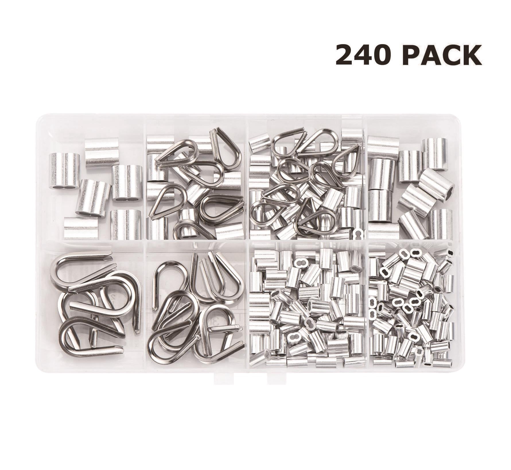 HT 240 Pack Stainless Steel Thimble Kit With Aluminum Crimping Sleeve