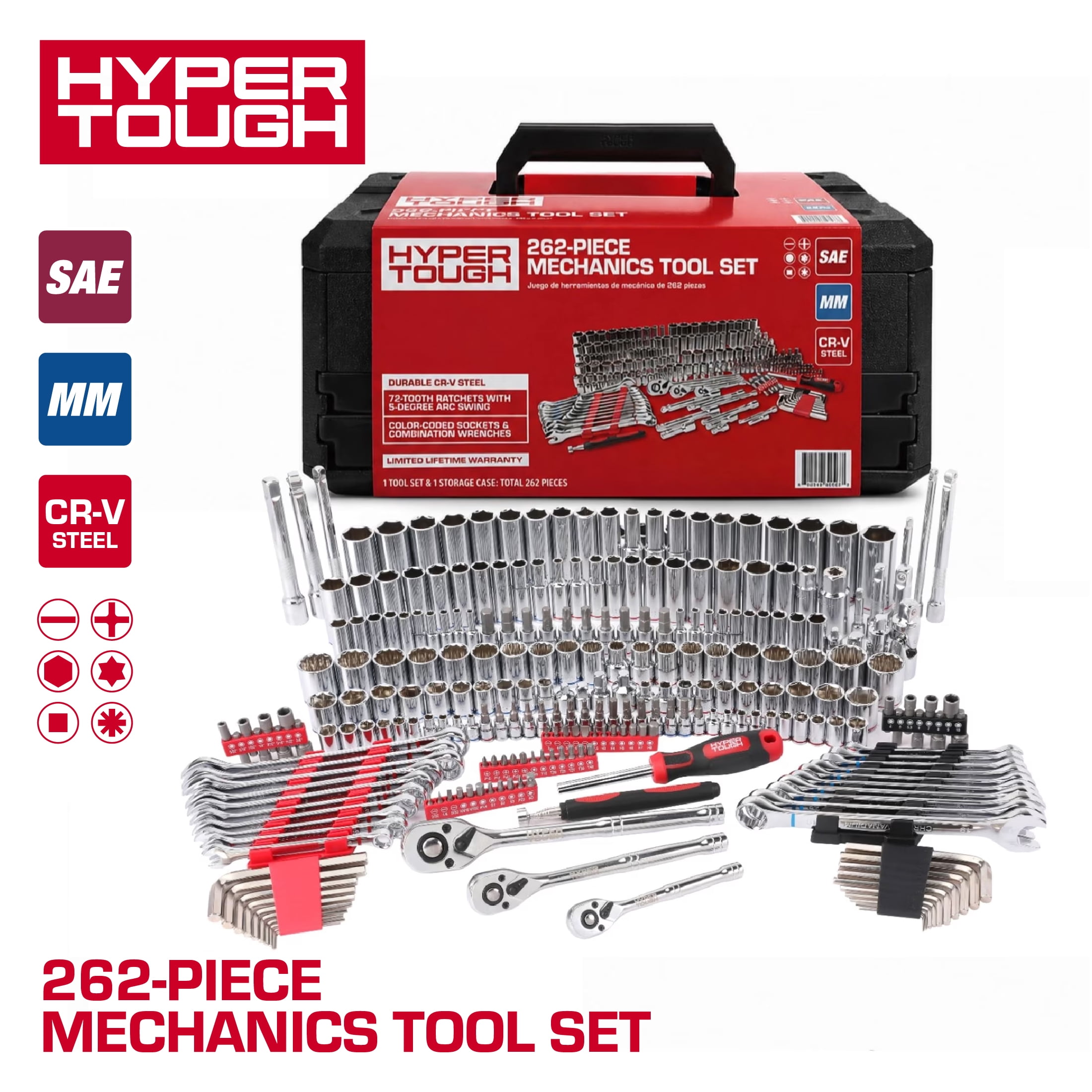 Hyper Tough 262-Piece Mechanics Tool Set, SAE and Metric - Walmart.com