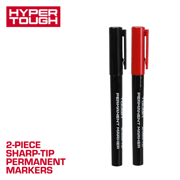 Hyper Tough 2-Piece Sharp-Tip Permanent Marker Set, Red and Black