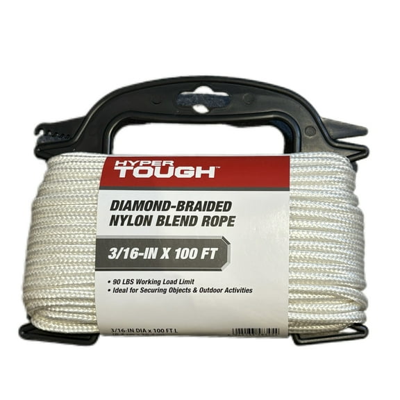 Hyper Tough Diameter 3/16 inch x 100 feet White Nylon Diamond-Braid Rope