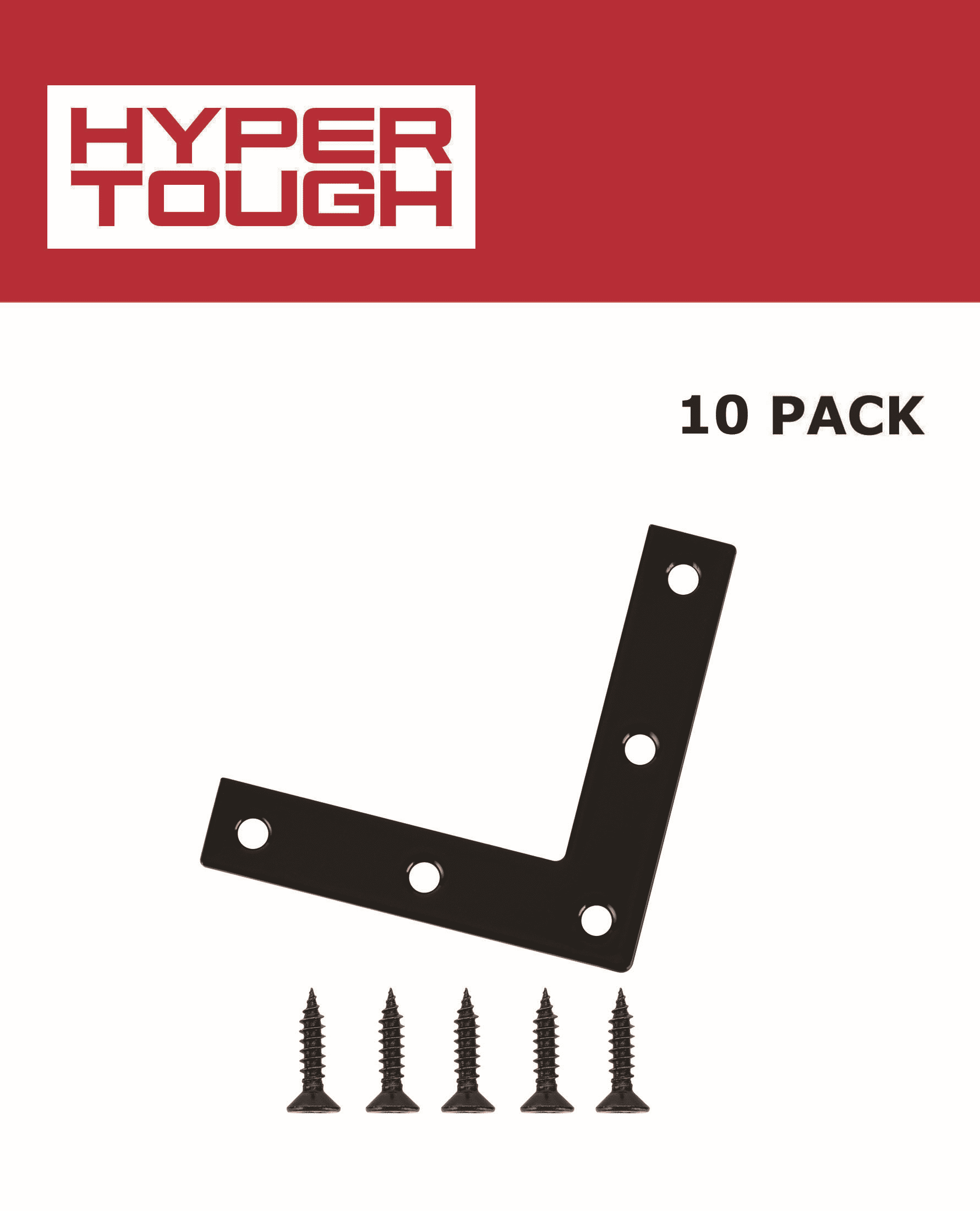 Hyper Tough 3 in. Stainless Steel Flat Corner Brace with Screws, Black, 10 Pack