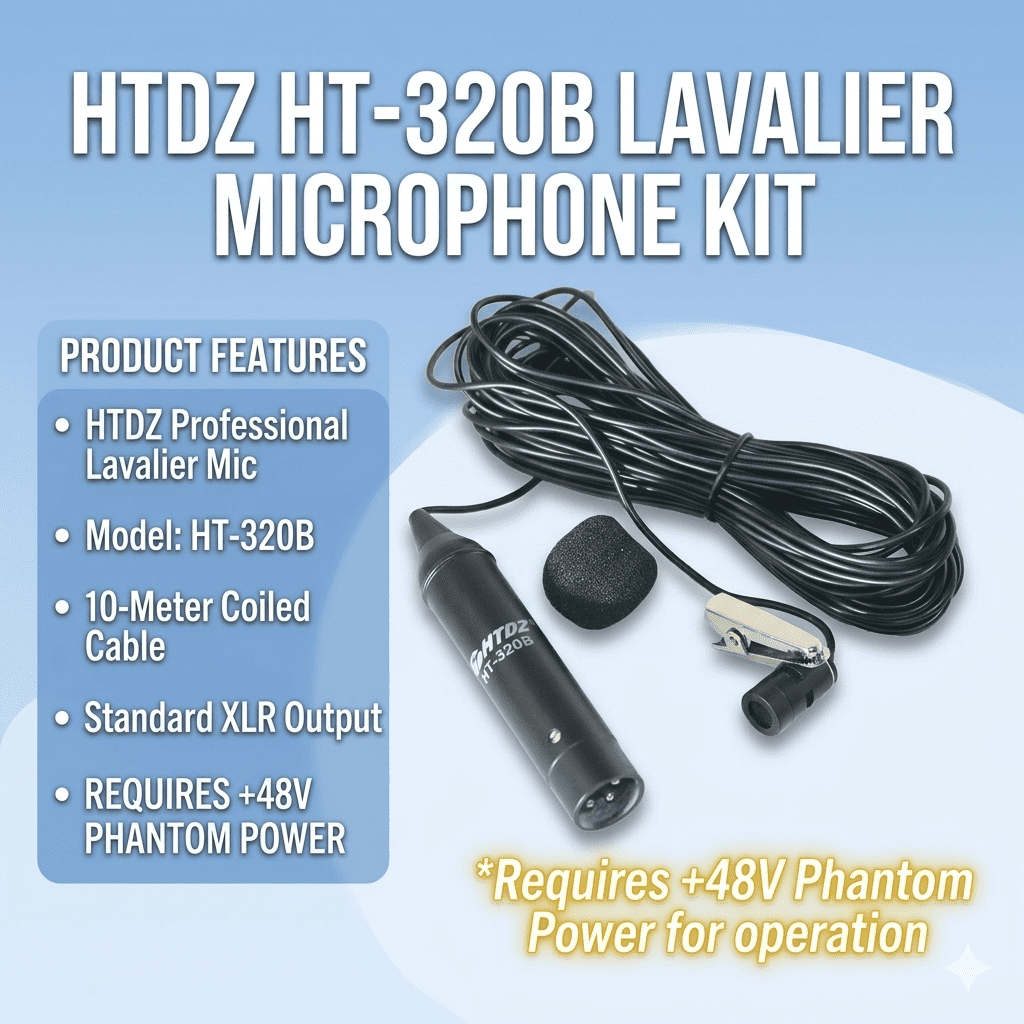 HT-320B Professional XLR Lavalier Lapel Microphone with 10M Shielded Cable Omnidirectional Condenser Mic for Mixer & Audio Interface