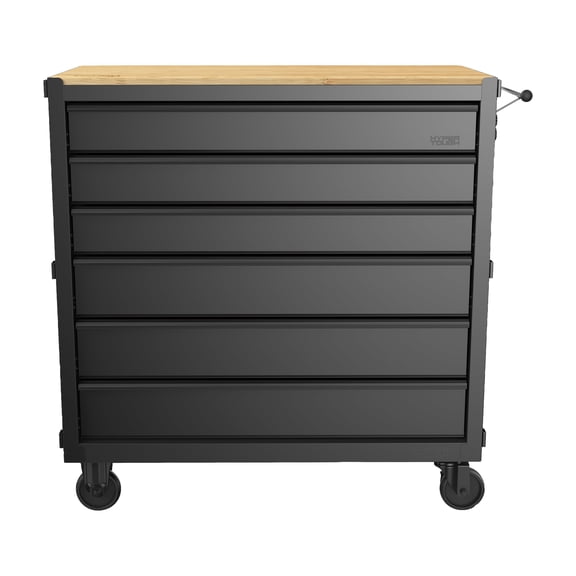 Hyper Tough Hyper Stack 36-Inch 6-Drawer Rolling Tool Cabinet, Black Steel Garage Tool Storage Chest