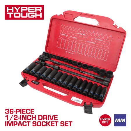 Hyper Tough 36-Piece 1/2-inch Drive Metric CRMO Impact Socket Set (mm)