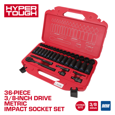 Hyper Tough 36-Piece 3/8 in Drive Metric CRMO Impact Socket Set