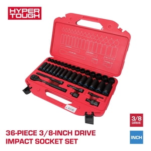 Juego de dados de impacto Hyper Tough de 36 piezas de 3/8 de pulgada en métrico CRMO (mm)