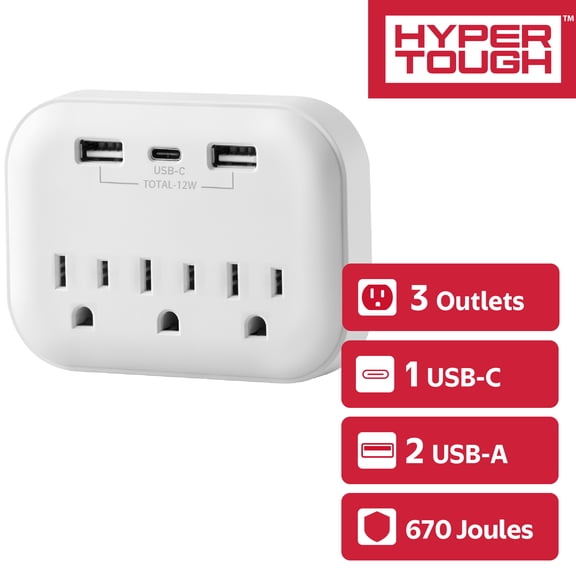 Hyper Tough 3-Outlet Surge Protector with 3 USB Ports