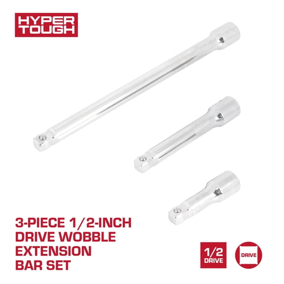 Hyper Tough 3-Piece 1/2-inch Drive Wobble Extension Bar Set